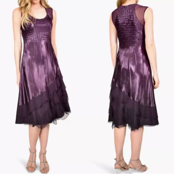 Komarov Ombré Tiered Hem Cocktail Dress With Chiffon Jacket Large NWT $450 - Picture 2 of 5